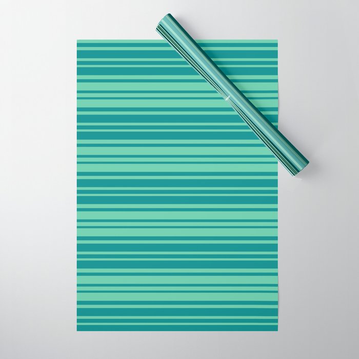 Aquamarine and Dark Cyan Colored Stripes Pattern Wrapping Paper