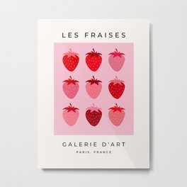 Les Fraises | 01 - Fruit Print Pink And Red Strawberry Preppy Modern Decor Abstract Strawberries Metal Print | Fruit, Red, Valentinesday, Strawberries, Graphicdesign, Fruitmarket, Retro, Matisse, Cute, Bohemian 