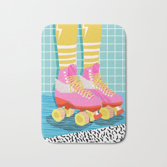 The Right Stuff - retro throwback 80s style rollerskates skating rink trendy 1980's Bath Mat