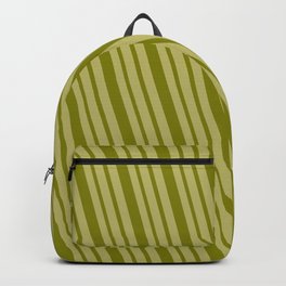 [ Thumbnail: Green & Dark Khaki Colored Lines/Stripes Pattern Backpack ]