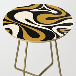 Mod Swirl Retro Abstract Pattern in Black, Dark Gold, and Cream Side Table