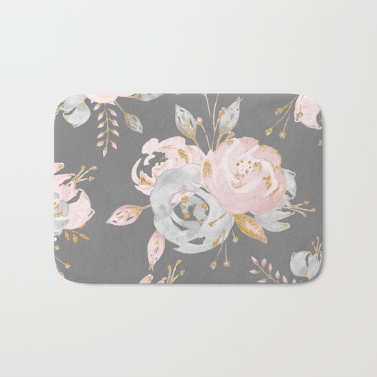 Night Rose Garden Gray Bath Mat