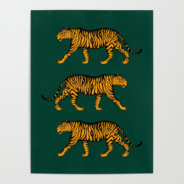 Tigers (Dark Green and Marigold) Poster by illucalliart
