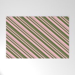 [ Thumbnail: Pink and Dark Olive Green Colored Lines/Stripes Pattern Welcome Mat ]