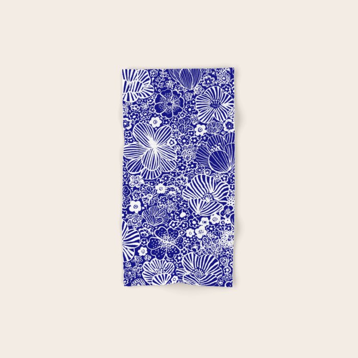 Infinite Garden 2 in navy blue and white Hand & Bath Towel