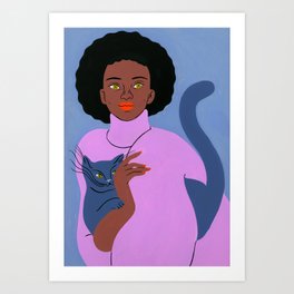 Cat lady with lilac sweater Art Print
