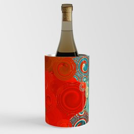 Turquoise and Red Swirls - cheerful, bright art and home decor Wine Chiller