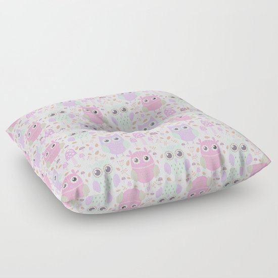 Cute mauve pink purple teal owl floral pattern Floor Pillow by Pink Water Society6