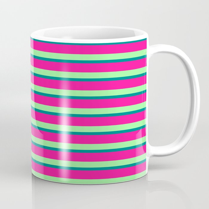 Green, Teal, and Deep Pink Colored Stripes Pattern Coffee Mug