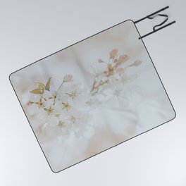 White Cherry Blossom Photo | Plantlife Photography | Atmospheric Blossom Close-up Picnic Blanket