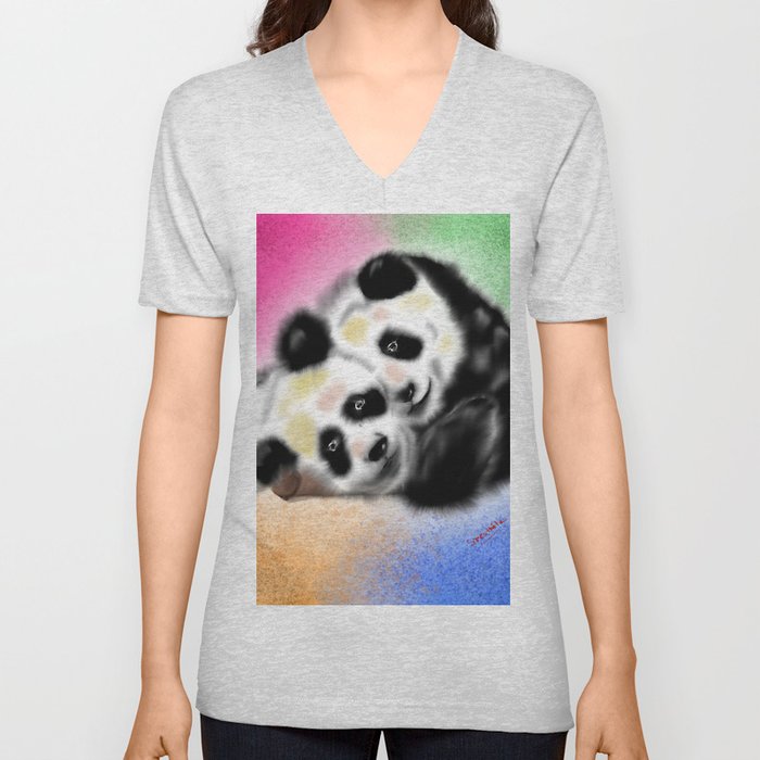 Beautiful Cute Panda Painting Art colorful V Neck T Shirt