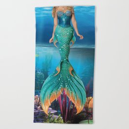 Mermaid in water Beach Towel