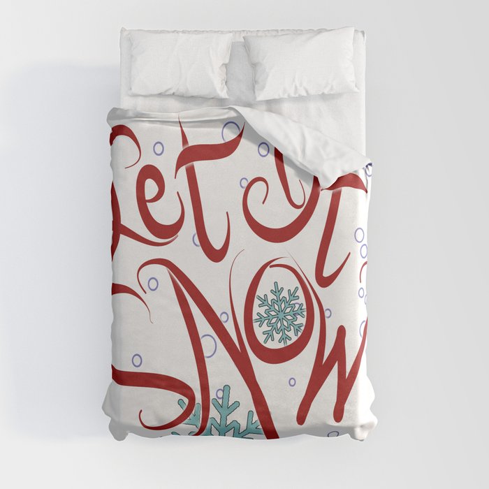 Let It Snow Christmas Typography Lettering Duvet Cover