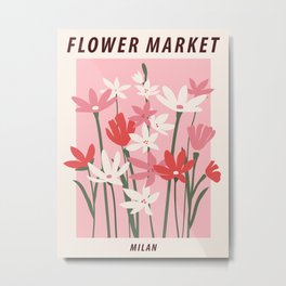 Flower market print, Milan, Cute pink flowers art, Posters aesthetic, Floral art, Retro print, Cottagecore Metal Print
