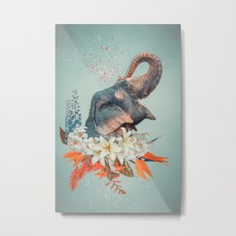 Elephant Flowers Art Metal Print