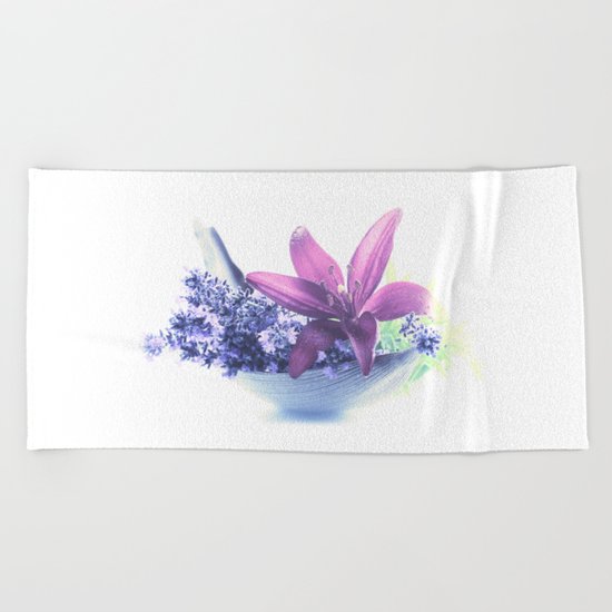Summer flower pattern lilies and lavender Beach Towel