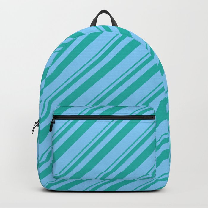 Light Sea Green & Light Sky Blue Colored Striped Pattern Backpack