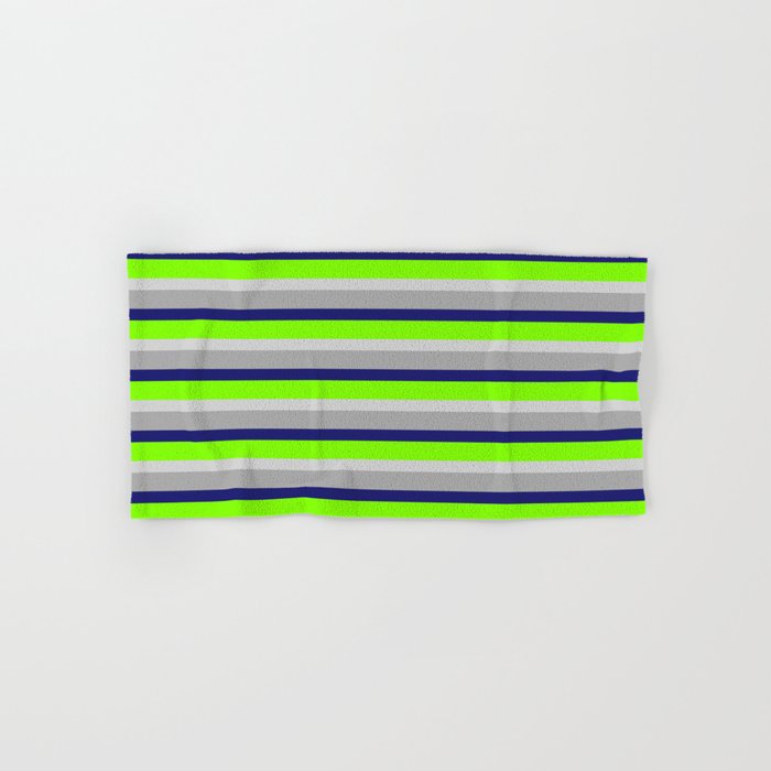 Dark Grey, Midnight Blue, Chartreuse, and Light Grey Colored Lined/Striped Pattern Hand & Bath Towel