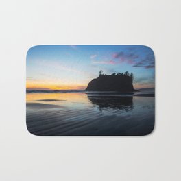Sunset on Ruby Beach - Sea Stack Silhouette Along Coast at Ruby Beach Washington in Pacific Northwest Bath Mat | Seascape, Color, Pacificocean, Pacificnorthwest, Coast, Silhouette, Beach, Washington, Reflection, Digital 