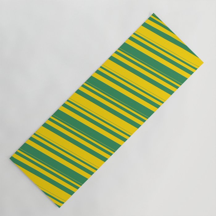 Yellow and Sea Green Colored Striped Pattern Yoga Mat