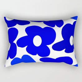 Large Blue Retro Flowers White Background Fresh Blue And White  #decor #society6 #buyart Rectangular Pillow