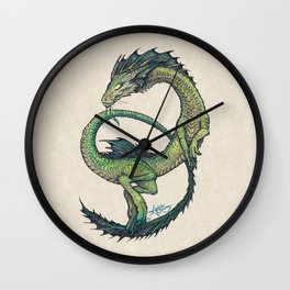 Rain Dragon by Amber Marine ~ Watercolor & Ink dragon/serpent art, (Copyright 2017) Wall Clock