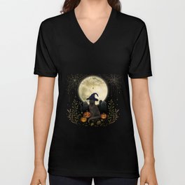 The Black Cat on Halloween Night V Neck T Shirt