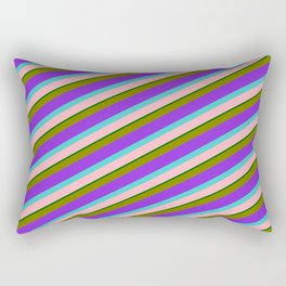[ Thumbnail: Colorful Green, Purple, Turquoise, Light Pink, and Dark Green Colored Lined/Striped Pattern Rectangular Pillow ]