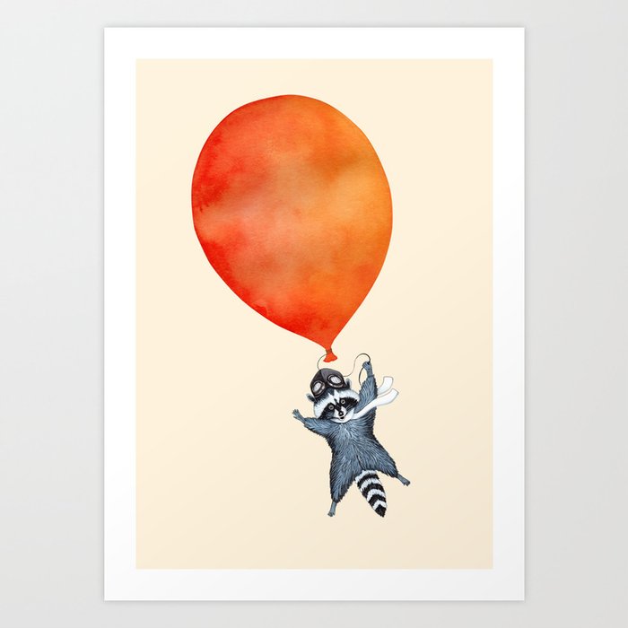 Raccoon and Balloon Art Print
