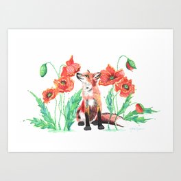 Paws & Smell the Poppies Art Print