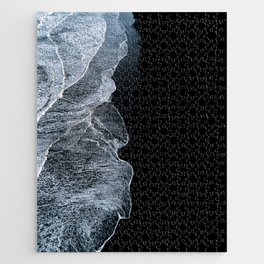 Waves on a black sand beach in iceland - minimalist Landscape Photography Jigsaw Puzzle | Minimal, Iceland, Water, Minimalist, Moody, Photo, Beach, Nature, Fineart, Travel 