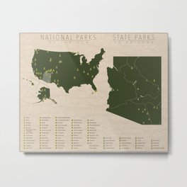 US National Parks - Arizona Metal Print | Statepark, Stateparkmap, Arizonaparks, Parks, Arizona, Graphicdesign, Nationalpark, Parkmap, Arizonastateparks, Statemap 