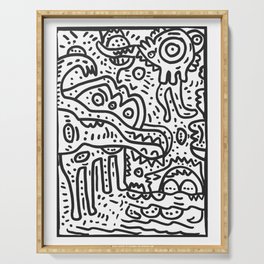Cool Graffiti Art Doodle Black and White Monsters Scene Serving Tray