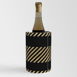 Modern Minimalist Black Gold Geometric Stripes Wine Chiller