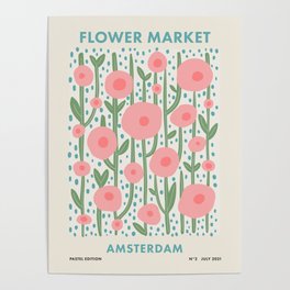 Flower Market Amsterdam Retro Scandi Spring Print Poster