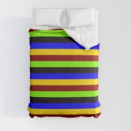 [ Thumbnail: Eyecatching Blue, Yellow, Maroon, Green, and Black Lines Pattern Comforter ]