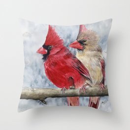 Winter Cardinals Throw Pillow