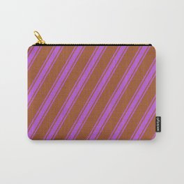 [ Thumbnail: Sienna and Orchid Colored Pattern of Stripes Carry-All Pouch ]