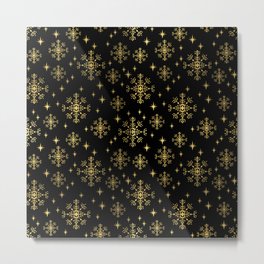 Gold and black snowflakes winter minimal modern painted abstract painting minimalist decor nursery Metal Print