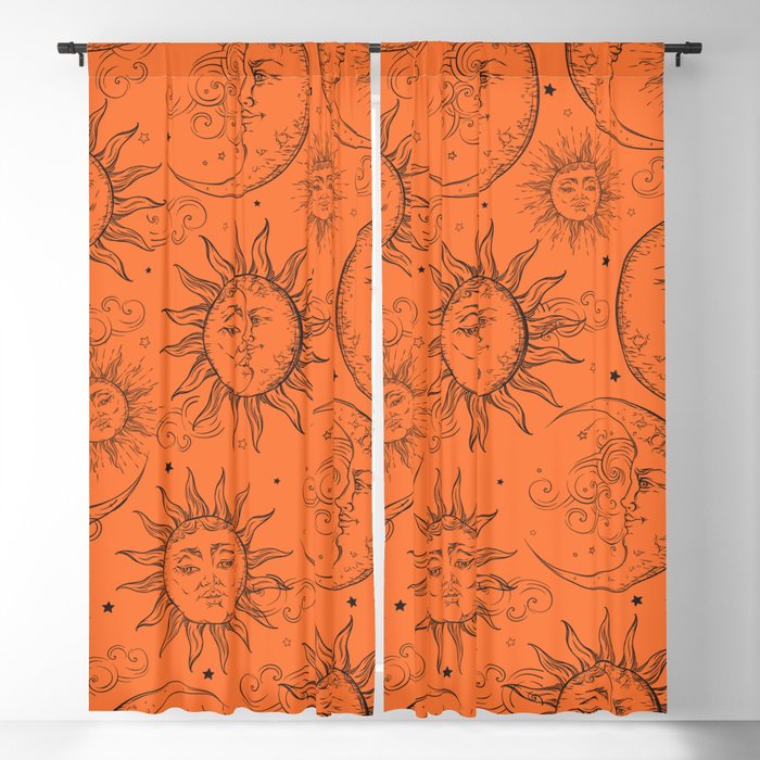 Orange Magic Celestial Sun Moon Stars Blackout Curtain