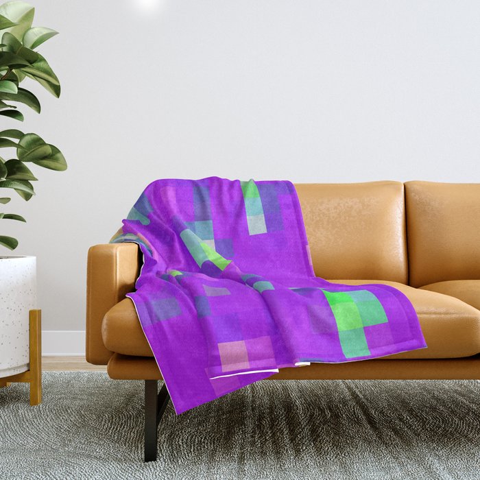 geometric pixel square pattern abstract background in purple green Throw Blanket