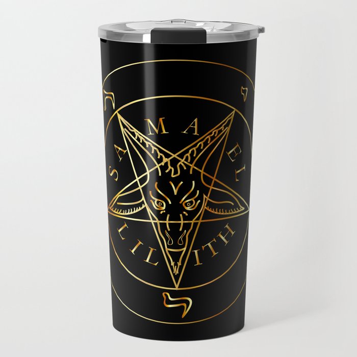 Wiccan symbol golden Sigil of Baphomet- Satanic god occult symbol Travel Mug