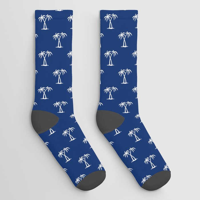 Blue And White Palm Trees Pattern Socks