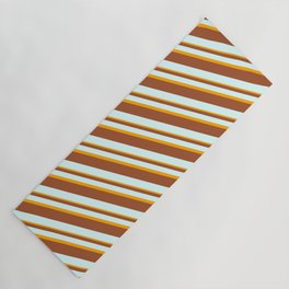 [ Thumbnail: Sienna, Light Cyan & Orange Colored Stripes Pattern Yoga Mat ]