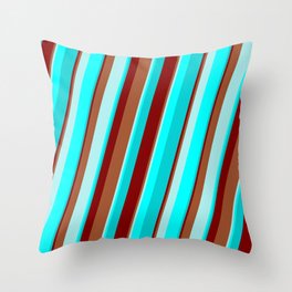 [ Thumbnail: Maroon, Sienna, Turquoise, Cyan, and Dark Turquoise Colored Stripes/Lines Pattern Throw Pillow ]