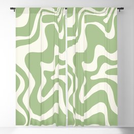 Retro Liquid Swirl Abstract Pattern in Light Sage Green and Cream Blackout Curtain