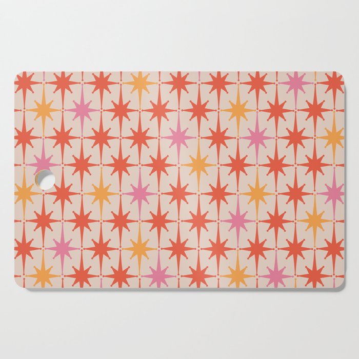 Midcentury Modern Atomic Starburst Pattern Pink Orange Cutting Board