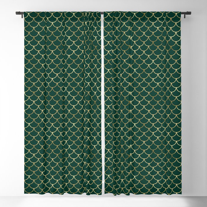 Gold Green Scales Pattern Blackout Curtain