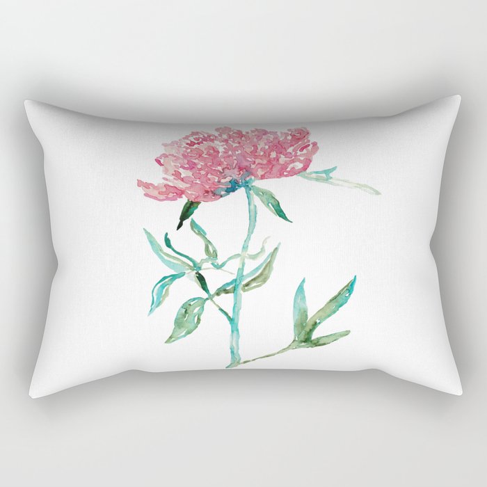 Peony flower Painting Red Green Abstract Rectangular Pillow
