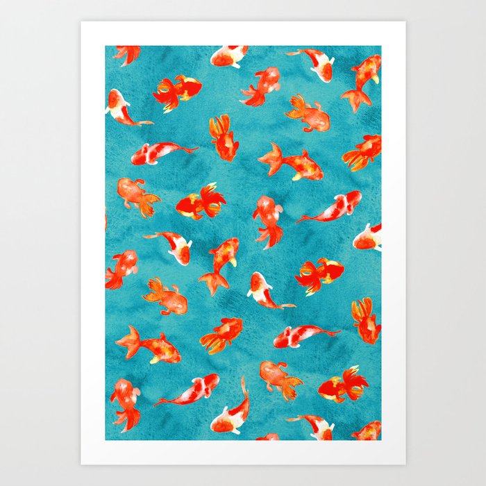 Watercolor Goldfish Pond Art Print